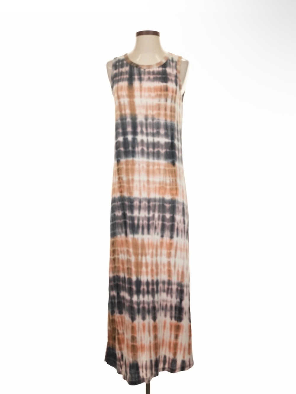 LA MIEL Tie-Dye Sleeveless Maxi Dress in Tan and Black
